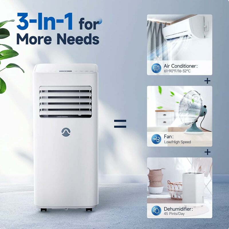 Condicionador de ar portátil para sala, 10000 BTU, AC portátil, até 450 Sq Ft. Unidade AC desumidificador e ventilador, 3 em 1, ventilador