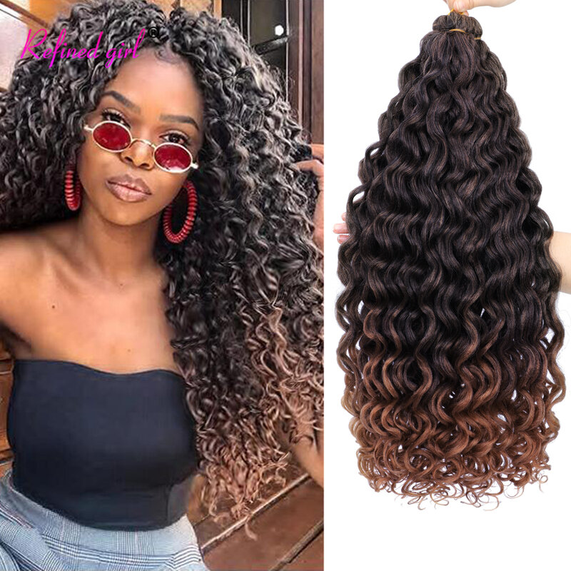 Curly crochet hair Ombre Brown Ocean Wave crochet synthetic Braiding Hair extensions water wave beach curly For Black Woman Girl