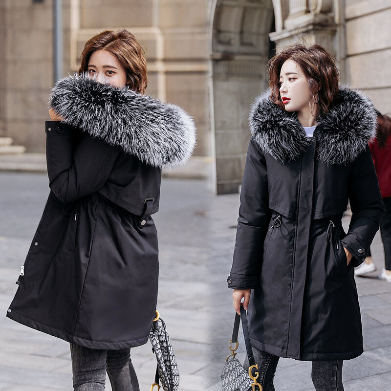 女性用の厚手のコットンコート,毛皮の襟付きベルベットコート,冬用の大きいサイズ,新しいコレクション2022