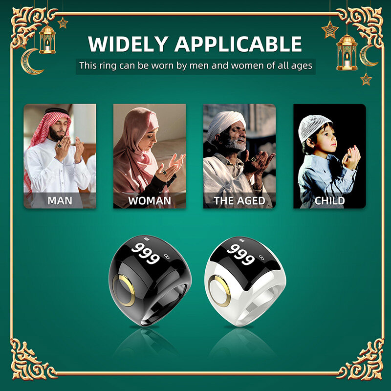 Muslim Gift CeramiCs Smart Electronic Zikir Counter Digital Azan Alarm Clock Tasbeeh Tasbih Zikr Ring