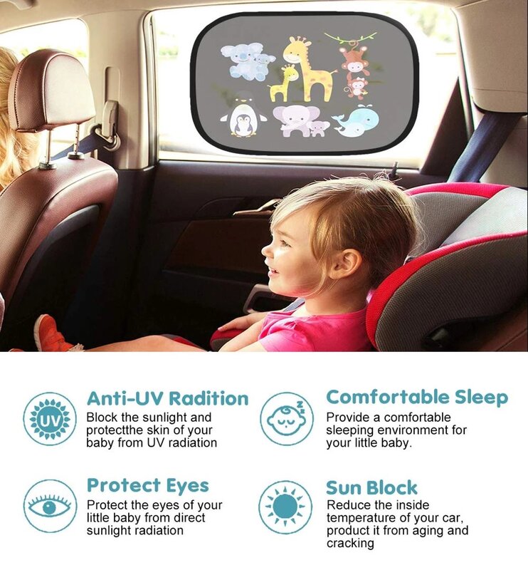 แผ่นกรองแสงติดรถยนต์ด้านข้างหน้าต่างการ์ตูนสำหรับเด็กผู้ใหญ่การดูดซับบังแดดด้านหลังอัตโนมัติ Sunvisor ตาข่าย