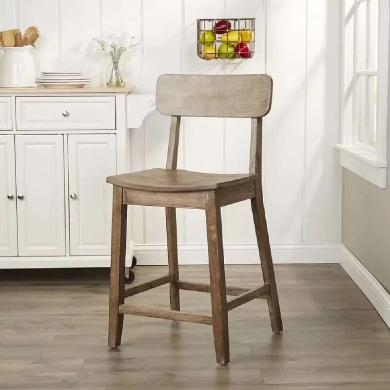 Boraam Torino Counter Height Open High Back Stationary Wood Counter Stool, Barnwood Wire-Brush Finish，strong and Sturdy