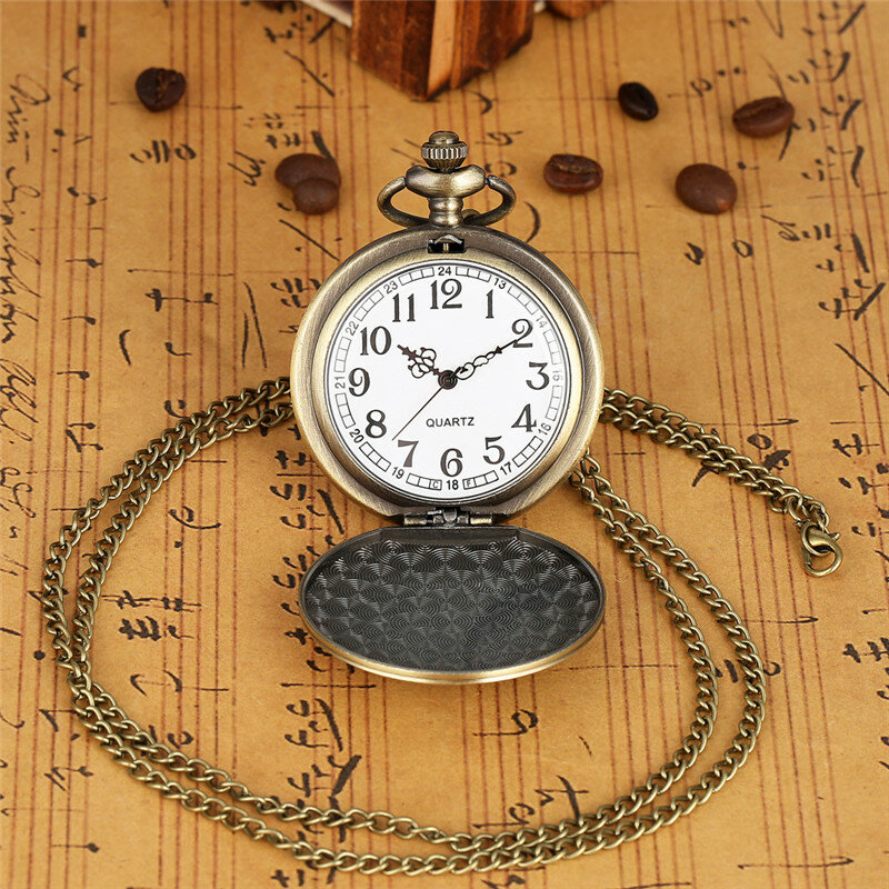 Steampunk Lokomotive Dampfzug Design Uhr Bronze Quarz Taschenuhr für Männer Frauen Anhänger Eisenbahn Züge Halskette Kette