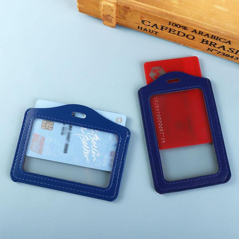 เคสป้ายบัตรประจำตัวสองด้านกระเป๋าเก็บบัตรนามบัตรหนัง PU สีสันสดใส sampul kartu ชื่อบัตรเครดิต