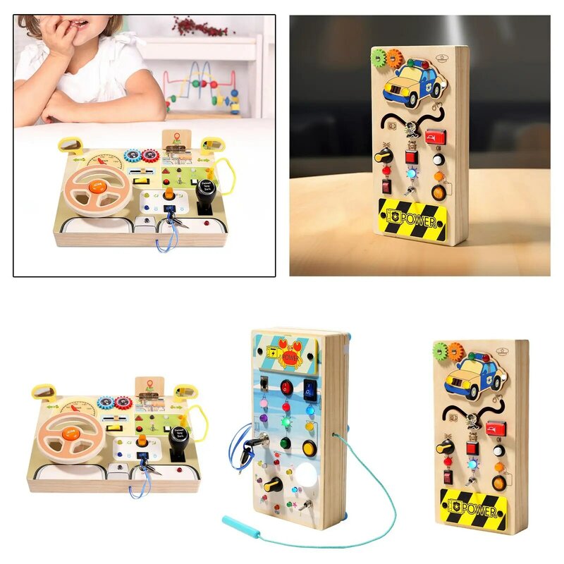 Circuit Busy Board with Light Sensory Board Teaching Aids Wooden Sensory Board for Preschool Toddlers 1-3 Travel Kids Gifts