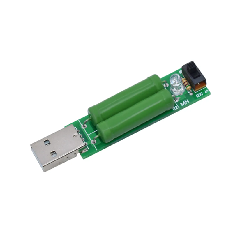 USB 포트 미니 방전 부하 저항기 디지털 전류 전압 계량기 테스터, 2A 1A 스위치 포함, 녹색 LED 2A 적색 LED