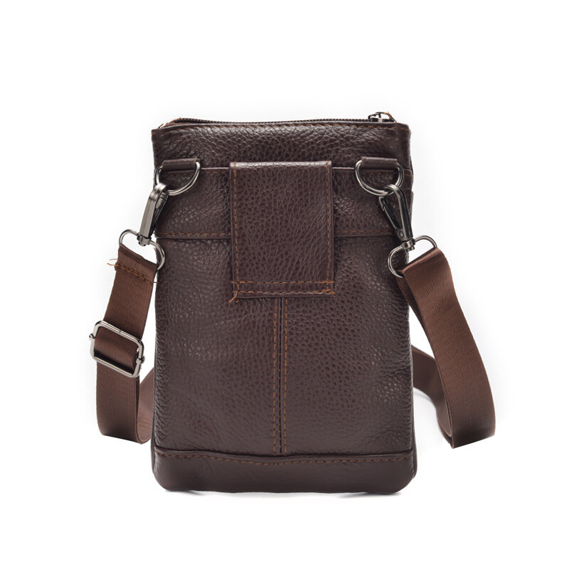 Men's Briefcase Businessmen Casual Top Layer Cowhide Mobile Phone Bag, Small Crossbody Shoulder Strap Zipper, Business Travel