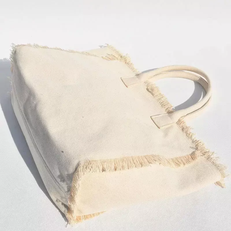 Bolso de lona de algodón con flecos para mujer, bolsa informal con diseño de flecos, marca comercial personalizada, venta al por mayor, LW026