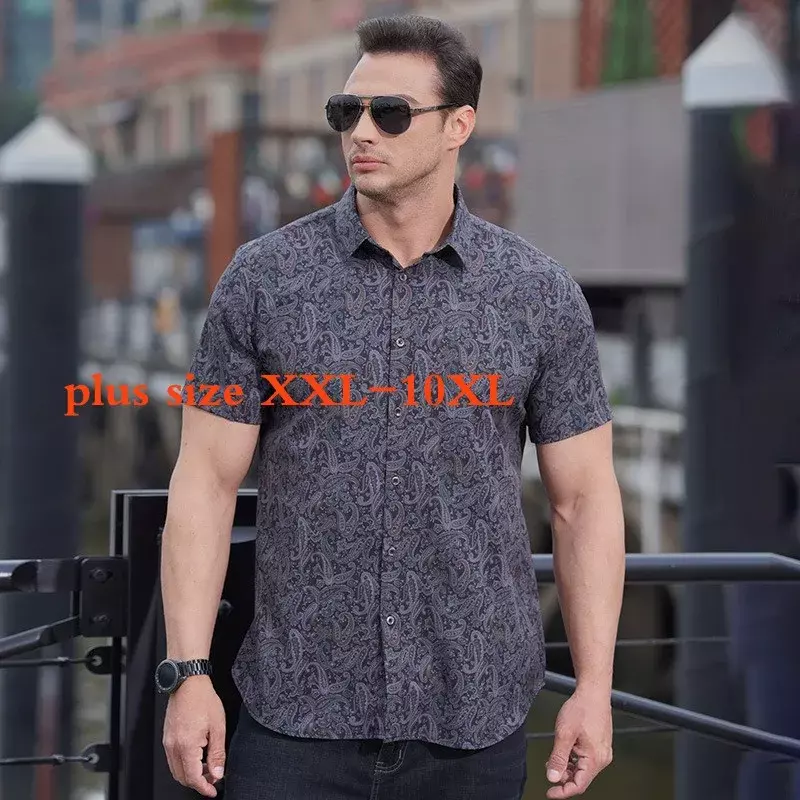 Camiseta de manga corta elástica para hombre, ropa informal con estampado de flores, talla grande 2xl a 8xl a 9xl a 10xl, novedad