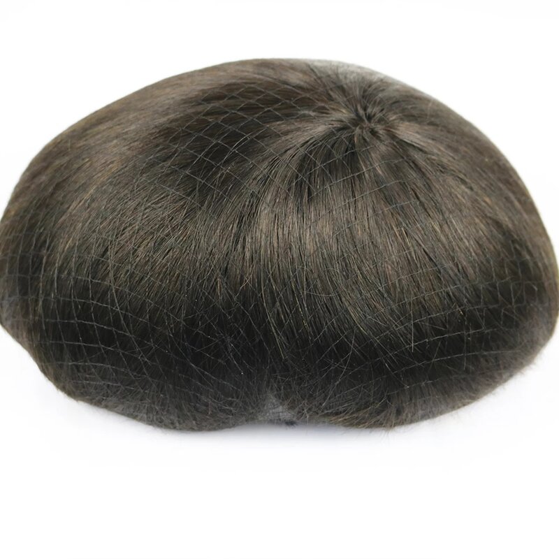 Wytrzymały System wymiany włosów tupecik dla mężczyzn, cienka baza Mono i Pu tupecik z ludzkich włosów naturalną linią włosów peruki męskie z prostymi falami