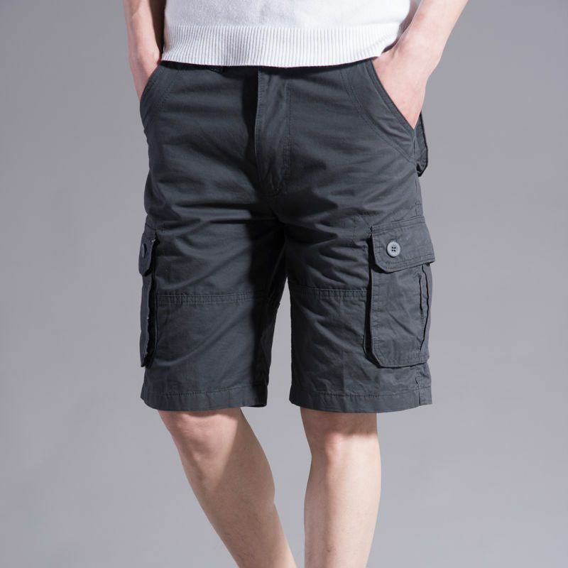 Vintage Zipper Button Multiple Pockets Cargo Shorts Men Clothing Streetwear Sweatpants Summer Loose Casual Solid Gym Shorts