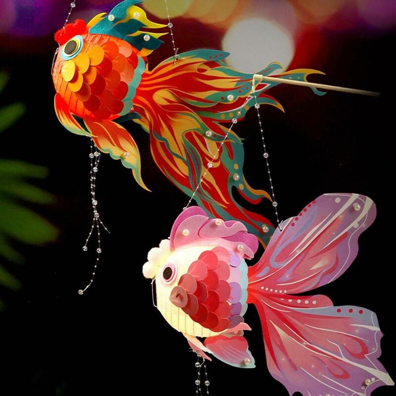 Handmade Goldfish Glow Lantern, chinês pendurado brilhante, Festival do Meio Outono, tridimensional, meio outono