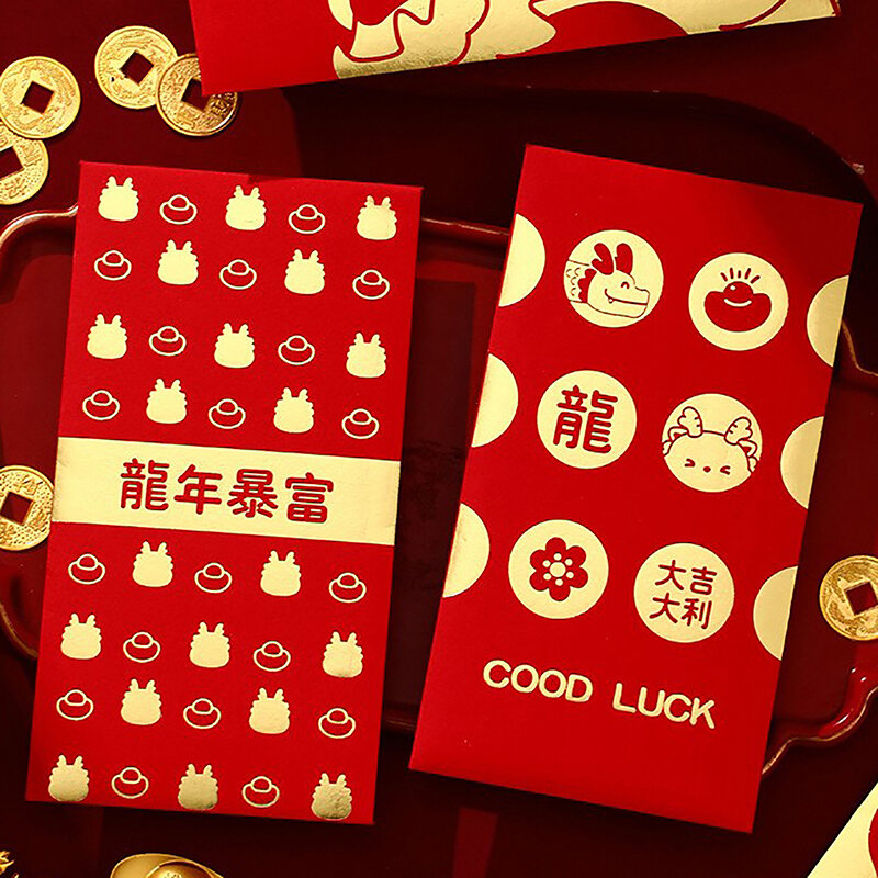 6 pz carino drago anno Hongbao buste rosse 2024 capodanno cinese Festival di primavera pacchetto rosso pacchetto di soldi fortunati per l'uso del sacchetto regalo