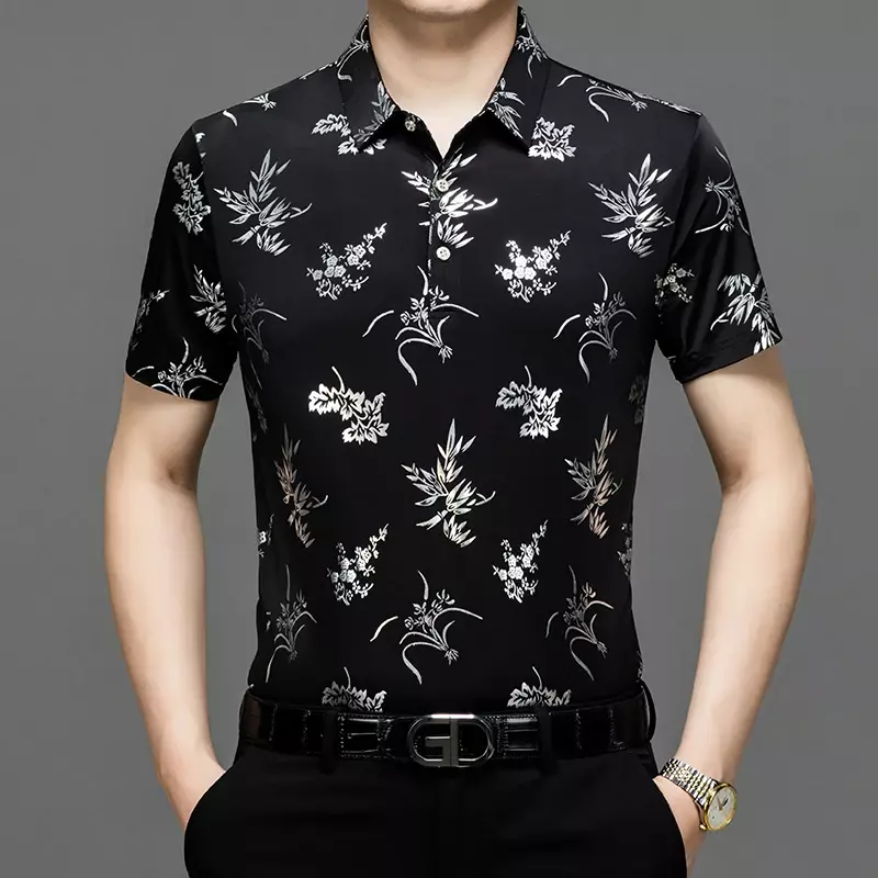 Camisa de manga corta de seda de hielo para hombre, diseño de nicho de moda, camisa de manga corta Floral guapo