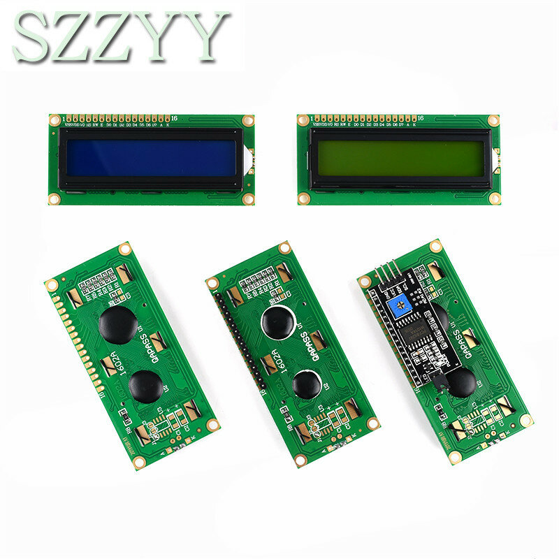 LCD1602 1602 وحدة LCD الأزرق/الأصفر شاشة خضراء 16x2 حرف شاشة الكريستال السائل PCF8574T PCF8574 IIC I2C واجهة 5 فولت لاردوينو