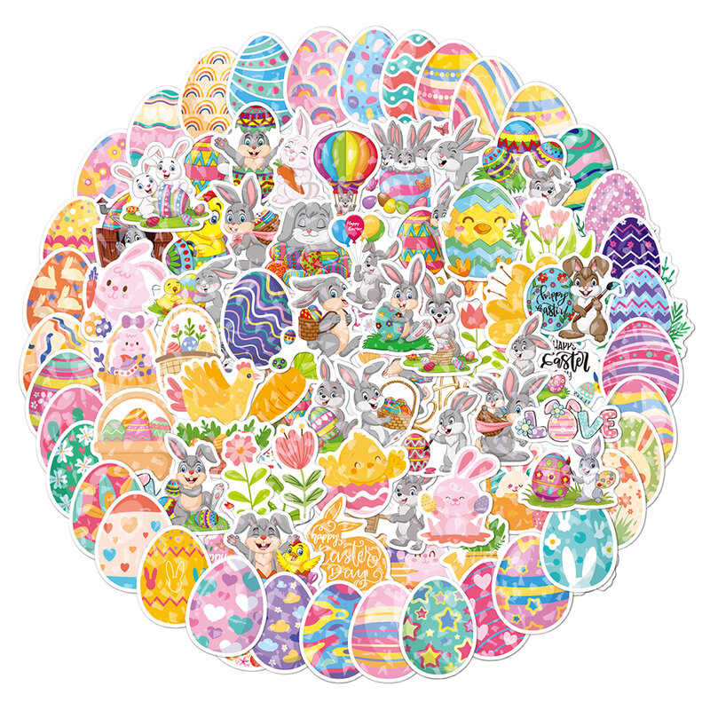 10/30/50/100PCS Cute Easter Egg Rabbit Holographic Laser Cartoon Stickers DIY Phone Notebook Laptop Luggage Fridge Decals Toys