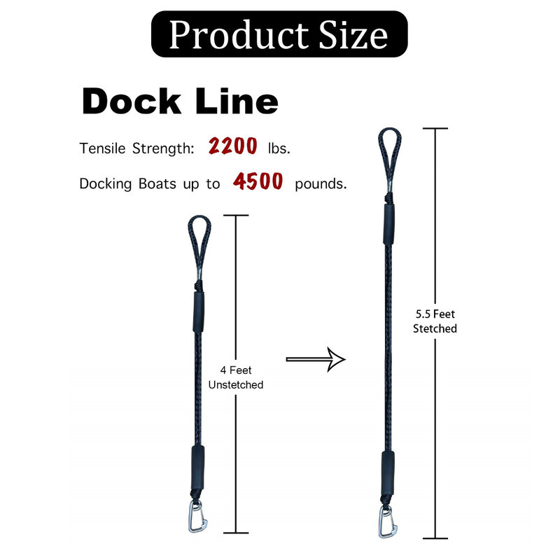 Elastic Marine Rope Bungee Cords, Dock Lines, Shock Ties para Kayak, Water Jet Ski, Pontoon Canoe, Power Boat Acessórios, 2 Pcs, 1Pc