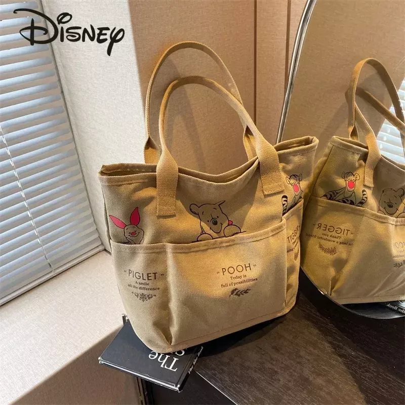 Новая женская сумка Disney с медведем Винни, модная и высококачественная женская сумка через плечо, женская сумка большой вместимости с мультяшным рисунком