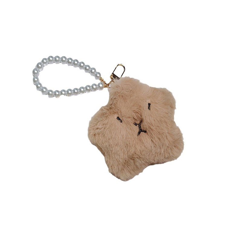 Cartoon Squeak Capybara Plush Doll Keychain Cute Stuffed Star Keyring Backpack Pendant Bag Hanging Decoration
