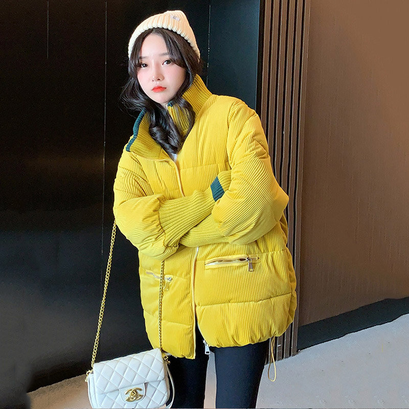 2023 Winter Woman Jacket Corduroy Padded Coat Lady Parka Loose Student Bread Clothing Thick Outerwear
