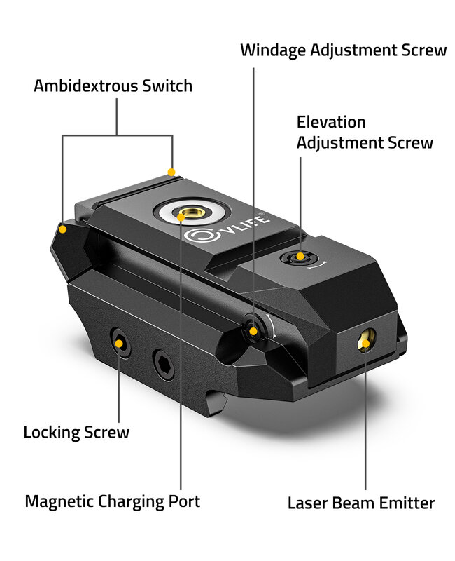 Midten mira laser vermelha recarregável com porta magnética de baixo perfil pistola de visão compacta tático com interruptor ambidestro