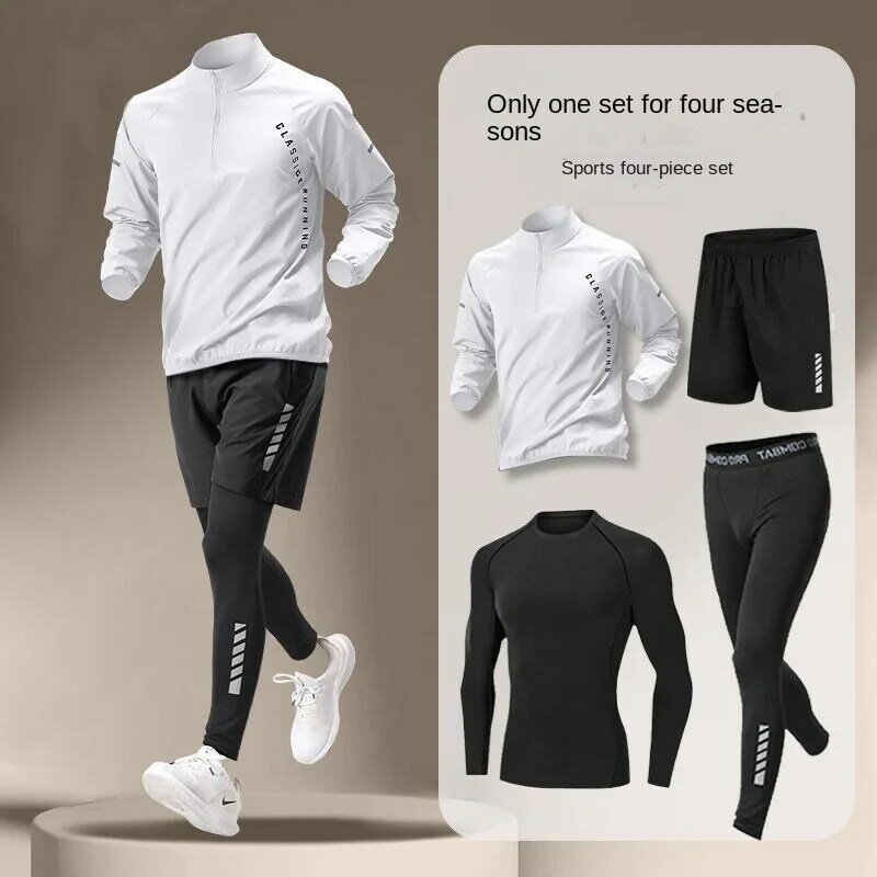 Terno esportivo de secagem rápida masculino, camiseta de manga comprida, meio zíper, roupa de corrida, terno de treino de inverno, novo
