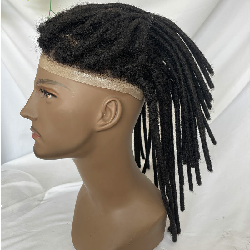 Francuska baza Afro dredy 12 Cal peruki dla mężczyzny czarny kolor europejski System włosów ludzkich proteza dla mężczyzn peruki