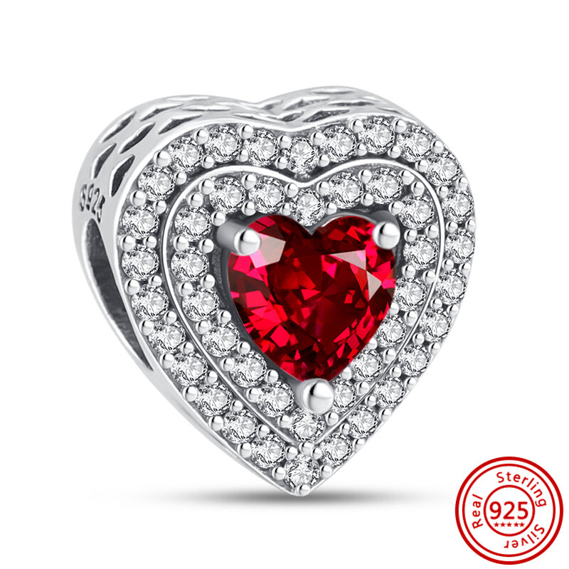 Dopasowana oryginalna bransoletka Pandora Charms DIY biżuteria 100% 925 szterlinga srebrny czerwony szkło Murano cyrkonia jabłoni wiśnia koronka serce koraliki