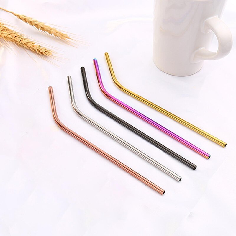 1Pc Reusable Drinking Straw Metal Straws 304 Stainless Steel Straws Set with Brush Bar Cocktail Straw for Glasses Drinkware