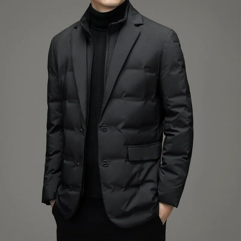 남성용 따뜻한 다운 수트 재킷, 비즈니스 고품질 캐주얼 재킷, 남성용 가짜 투피스 따뜻한 블레이저 상의, 2023 신상, 겨울