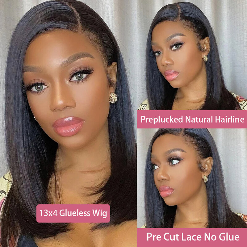 Natural Hairline Lace Blend Into Skin Human Hair Glueless Wig Short Bob 13x4 Lace Front 4x4 Pre Cut Lace Bone Straight