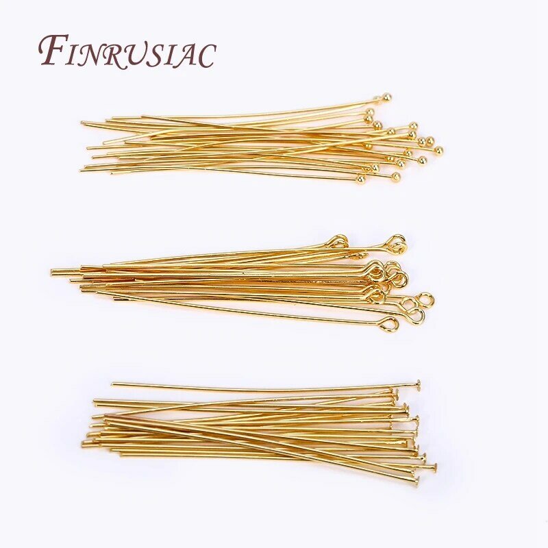Supplies For Jewelry Wholesale 50pcs/lot 18K Gold Plated Eye Pin/Ball Head Pin/Flat Head Pin For DIY Jewelry Making
