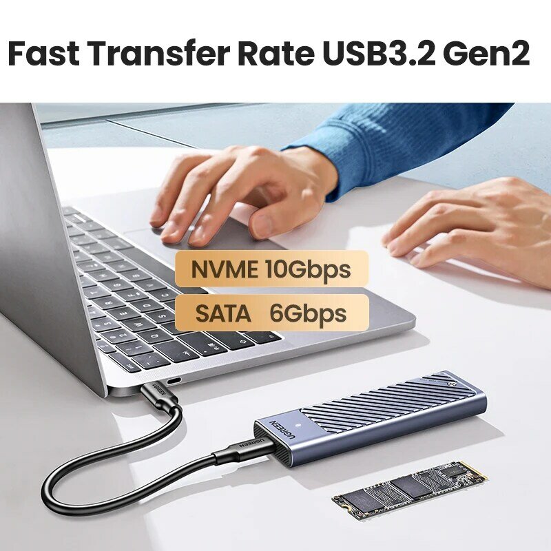 UGREEN M.2 NVMe SATA SSD Gehäuse Adapter 10Gbps USB 3,2 Gen2 USB C Externe Gehäuse Unterstützt M und B & M Schlüssel