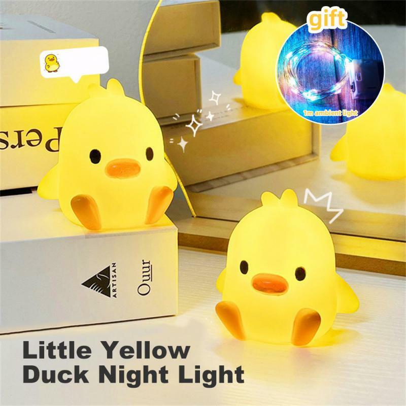 Mini Silicone LED Night Lamp, Pato bonito, Desenhos animados Animais Dormir Luz, Quarto Decorativo Night Light, Decorações para casa