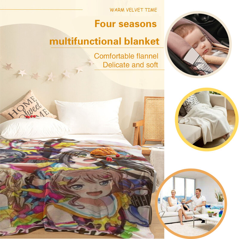 Poppin Party Light Blanket, Glutnel Family Living Room, Plush Sleeping Blanket, Outdoor Travel, Camping Bed Sheet, Kawaii Japanese