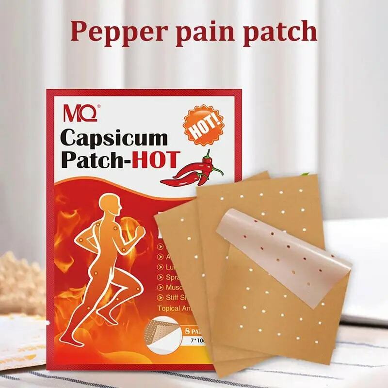 Capsicum Heat Plaster Patch, Abdomen Patches, alívio da dor, costas, pescoço, ombro, joelho, quente, 8pcs