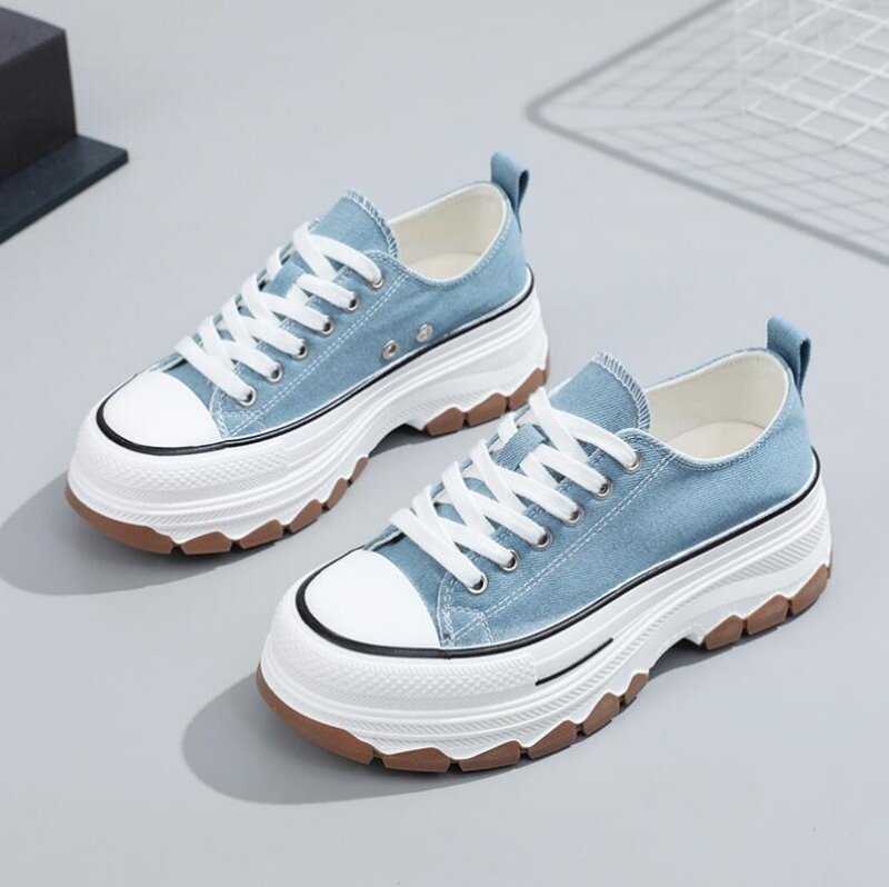 Zapatos de lona deportivos informales para mujer, zapatillas planas de plataforma con punta redonda para correr, zapatillas de ocio para caminar de verano con suelas gruesas
