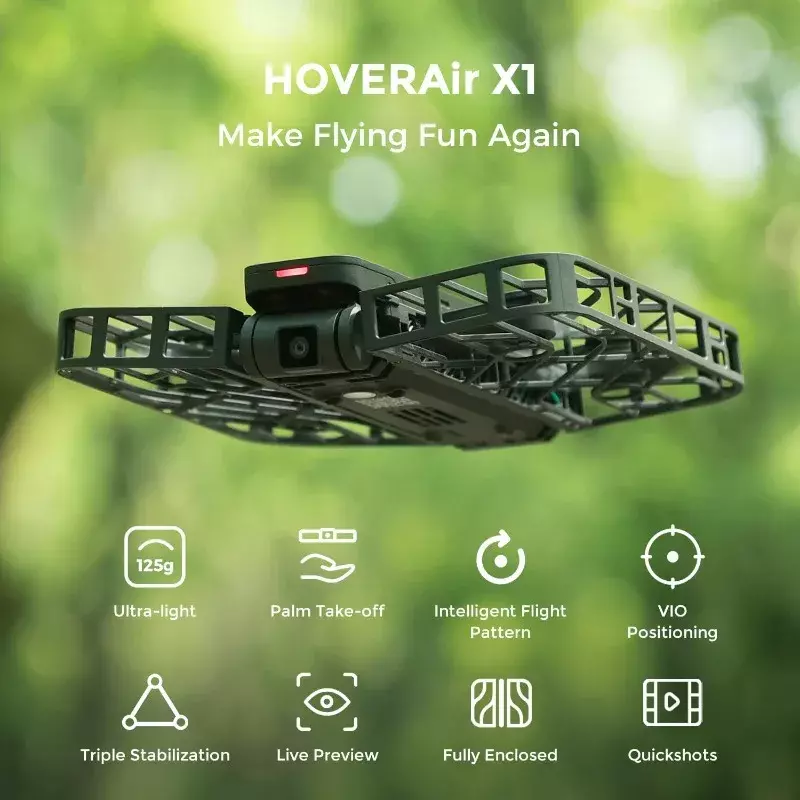 X1 Drone de bolso, câmera auto voadora, captura de vídeo HDR, decolagem da palma, controle mãos-livres, combinação preta mais