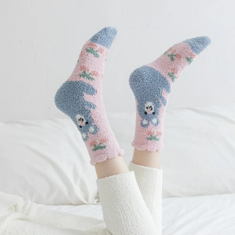 Creative Sleeping Socks Cartoon For Girl Panda Rabbit Winter Animal Socks Middle Tube Socks Female Hosiery Coral Velvet Socks
