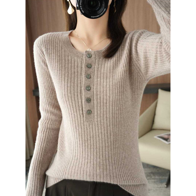 Suéter de punto básico de estilo coreano para mujer, ropa informal de manga larga, ajustada, lisa, gruesa y cálida, combina con todo