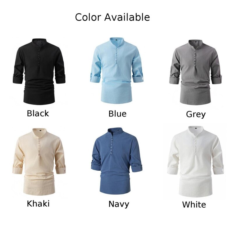 Men Shirt Shirt Blouse Button Long Sleeve Men Shirt Solid Color Stand Collar Widely Applicable Affordable For Men