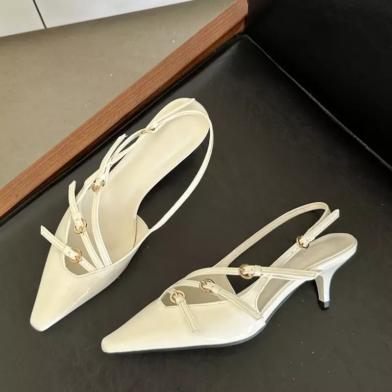 Eilyken/пикантные туфли-лодочки с ремешком на пятке с узкими ремешками и пряжкой; Женские свадебные туфли с острым носком на тонком каблуке
