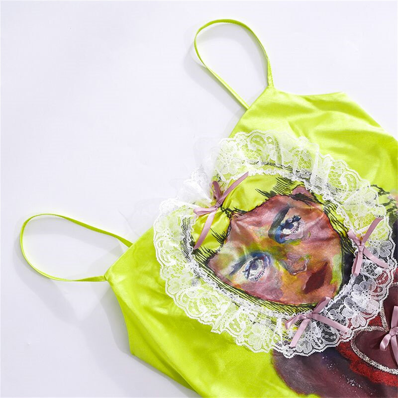 Abbigliamento da festa in stile personalità con cinturino con stampa a testa ad acquerello da donna estiva con gonna da ragazza con spezie dolci e piccanti