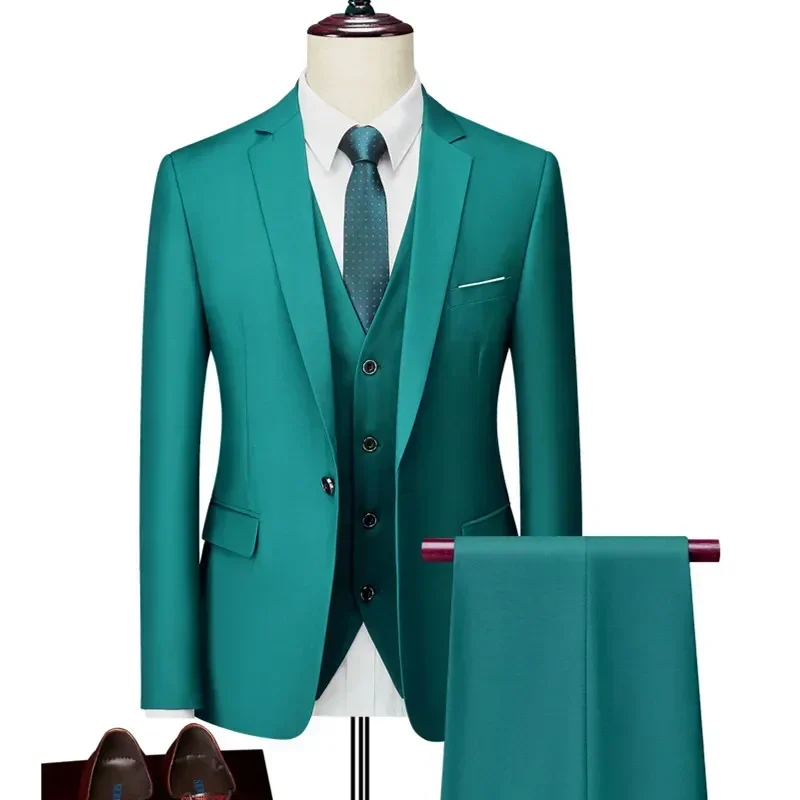 Men Slim Business Casual Suits Dress Three piece Set Jacket Pants Vest   Male Wedding Groom Blazer Coat Trousers Waistcoat