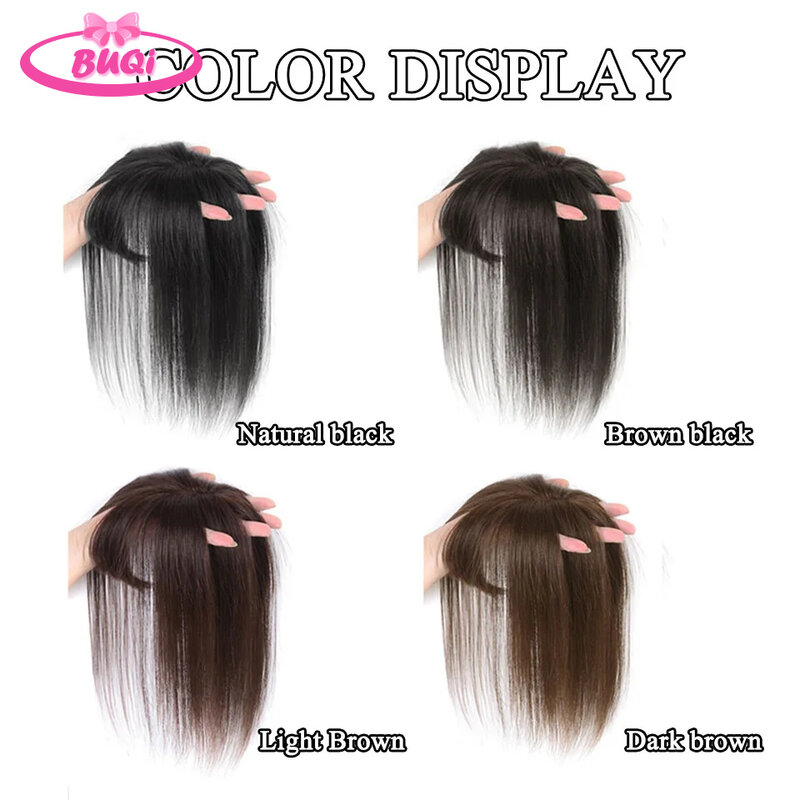 Buqi-合成天然毛のフリンジ,女性用サイドフリンジ,ミドル丈,3Dパーツ,クリップ付き,目に見えないヘアピース