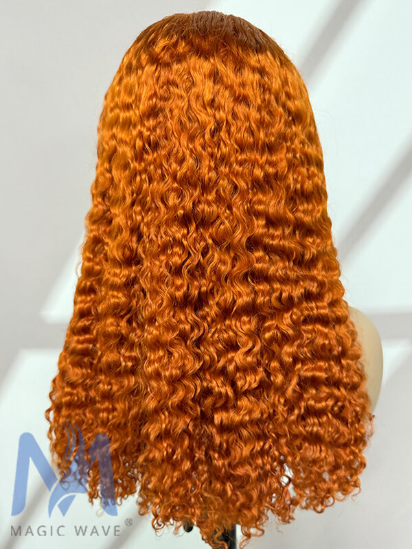 Peluca de cabello humano ondulado para mujeres negras, pelo Remy brasileño con ondas al agua, color naranja jengibre, densidad de 350, 20 pulgadas, # 250%