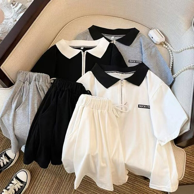 Fashion POLO Collar Top, Women's Short Sleeved Skirt Pants, Slimming Two-piece Summer Small Loose Fitting Casual Sports Set