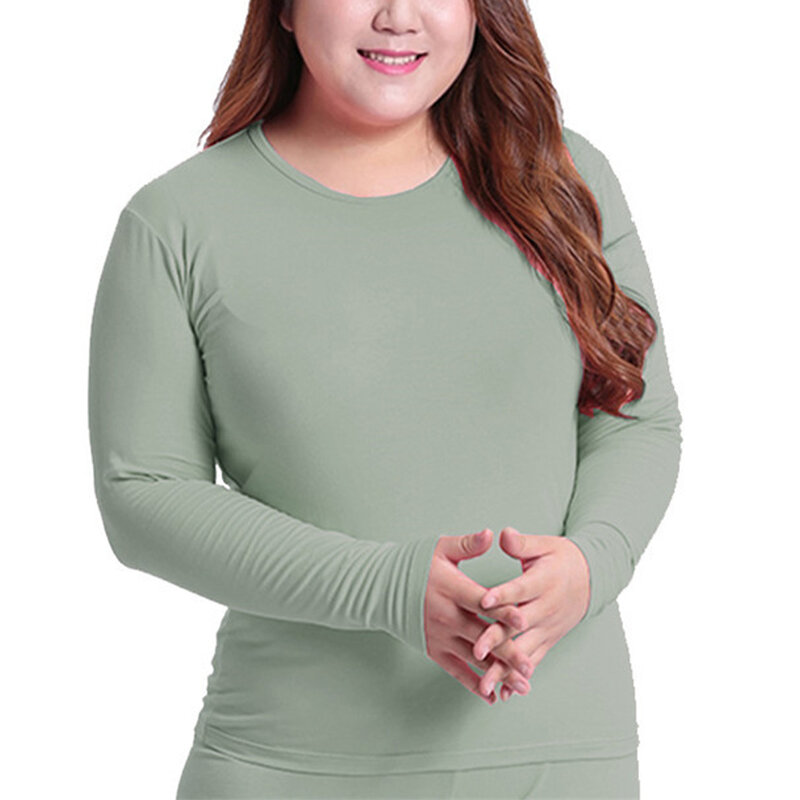 Plus Size Thermal Underwear Tops Plus Size Women Long Sleeve Solid Basic T-shirts O-Neck Pullover Tops Soft Seamless Warm Shirt