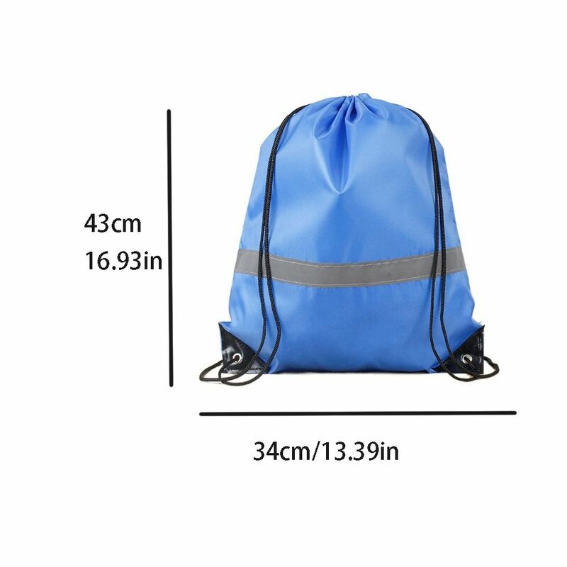 Reflective Stripe Drawstring Gym Backpack Solid Color Waterproof Fitness Handbag 210D Polyester All-Match