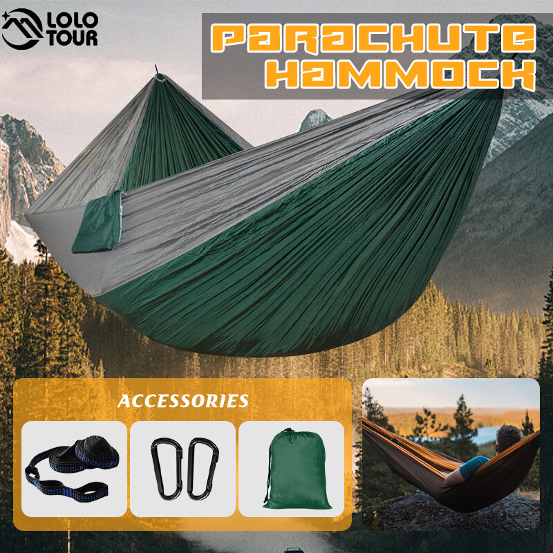 Portátil Parachute Hammock para Quintal Pátio, Camping, Sobrevivência, ao ar livre, interior, Caminhadas, Viagem, 24 Cores, 260x140cm